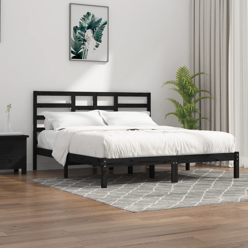 vidaXL Bedframe massief hout zwart 75x190 cm
