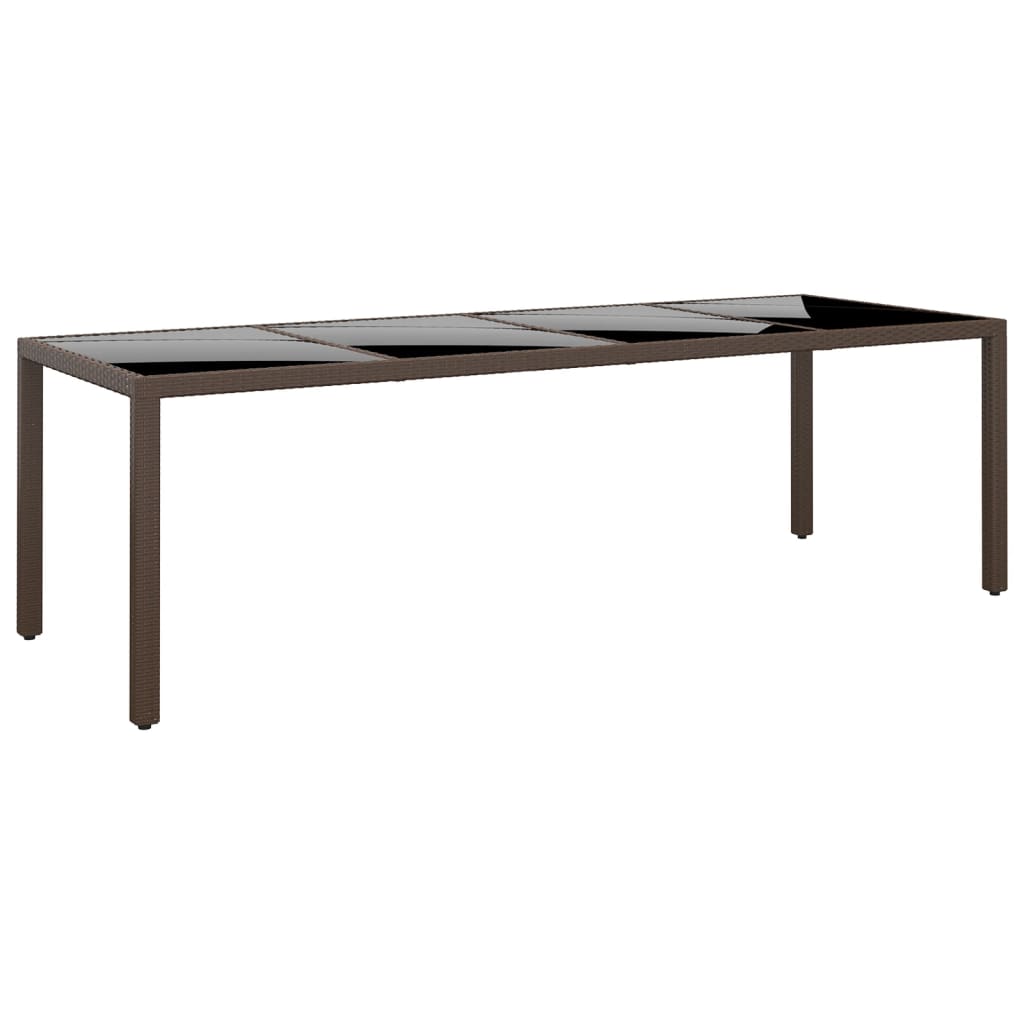 vidaXL Tuintafel 250x100x75 cm gehard glas en poly rattan zwart