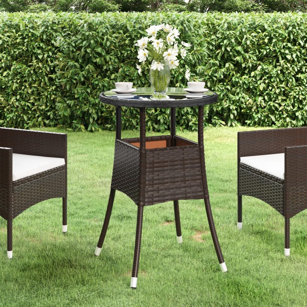 vidaXL Garden Table Ø60x75 cm Tempered Glass and Poly Rattan Black