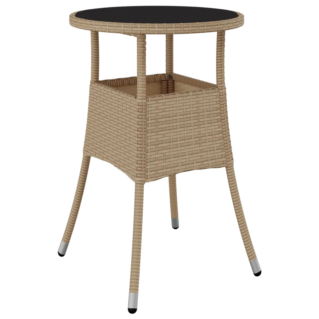 vidaXL Garden Table Ø60x75 cm Tempered Glass and Poly Rattan Black