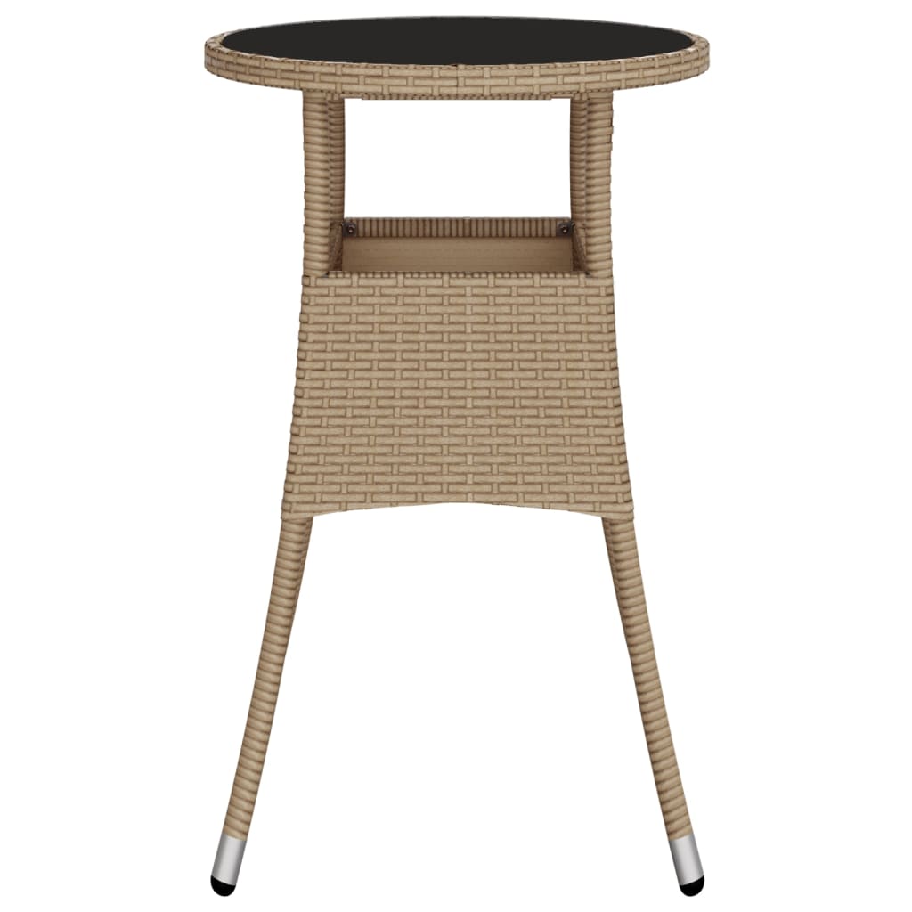 vidaXL Garden Table Ø60x75 cm Tempered Glass and Poly Rattan Black