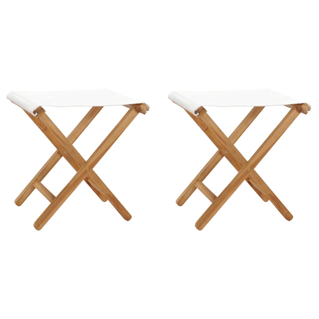 vidaXL Stoelen inklapbaar 2 st massief teakhout en stof crèmewit