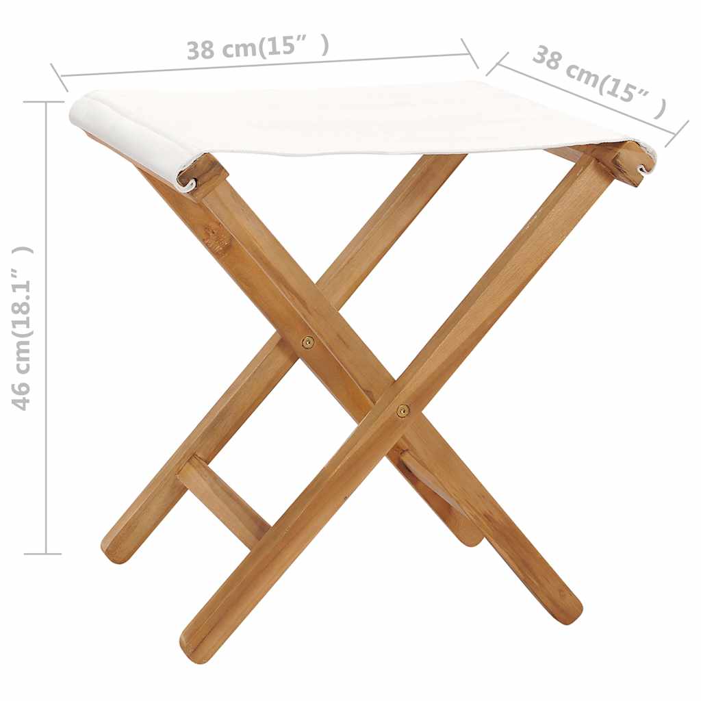 vidaXL Stoelen inklapbaar 2 st massief teakhout en stof crèmewit