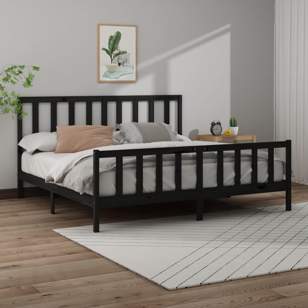 vidaXL Bedframe massief grenenhout zwart 180x200 cm