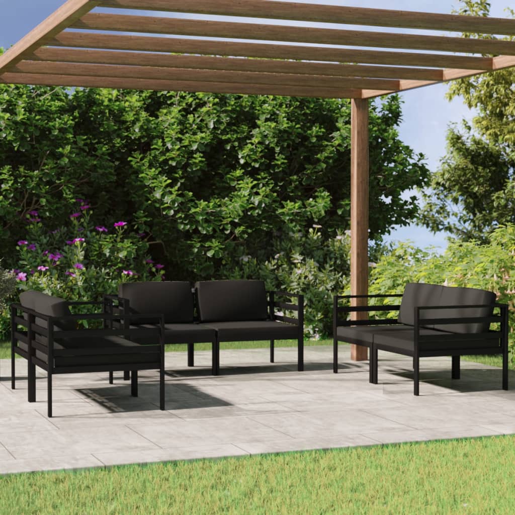 vidaXL 4-delige Loungeset met kussens aluminium antracietkleurig