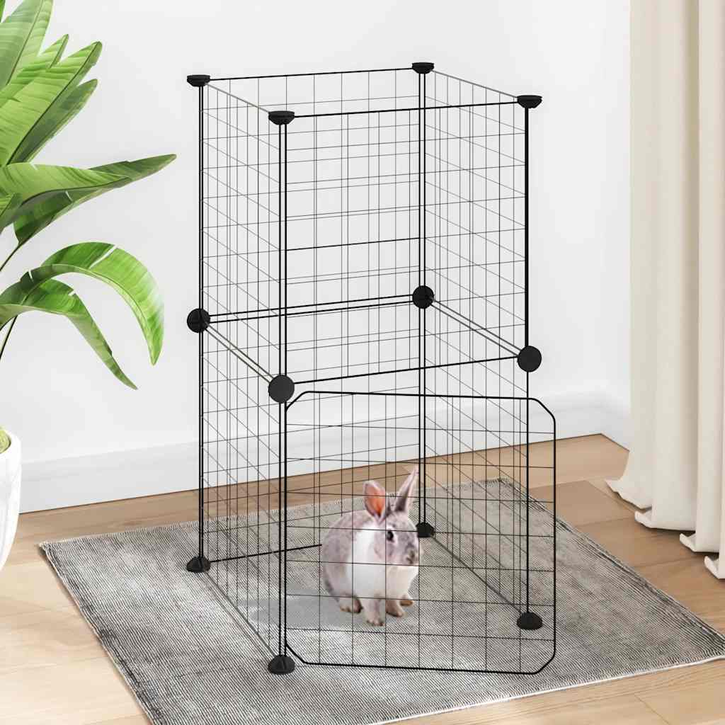 vidaXL Huisdierenkooi met 8 panelen 35x35 cm staal zwart