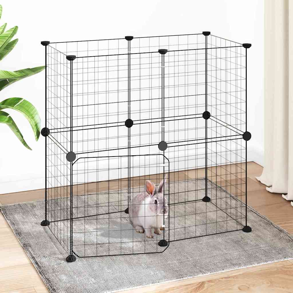 vidaXL Huisdierenkooi met 8 panelen 35x35 cm staal zwart