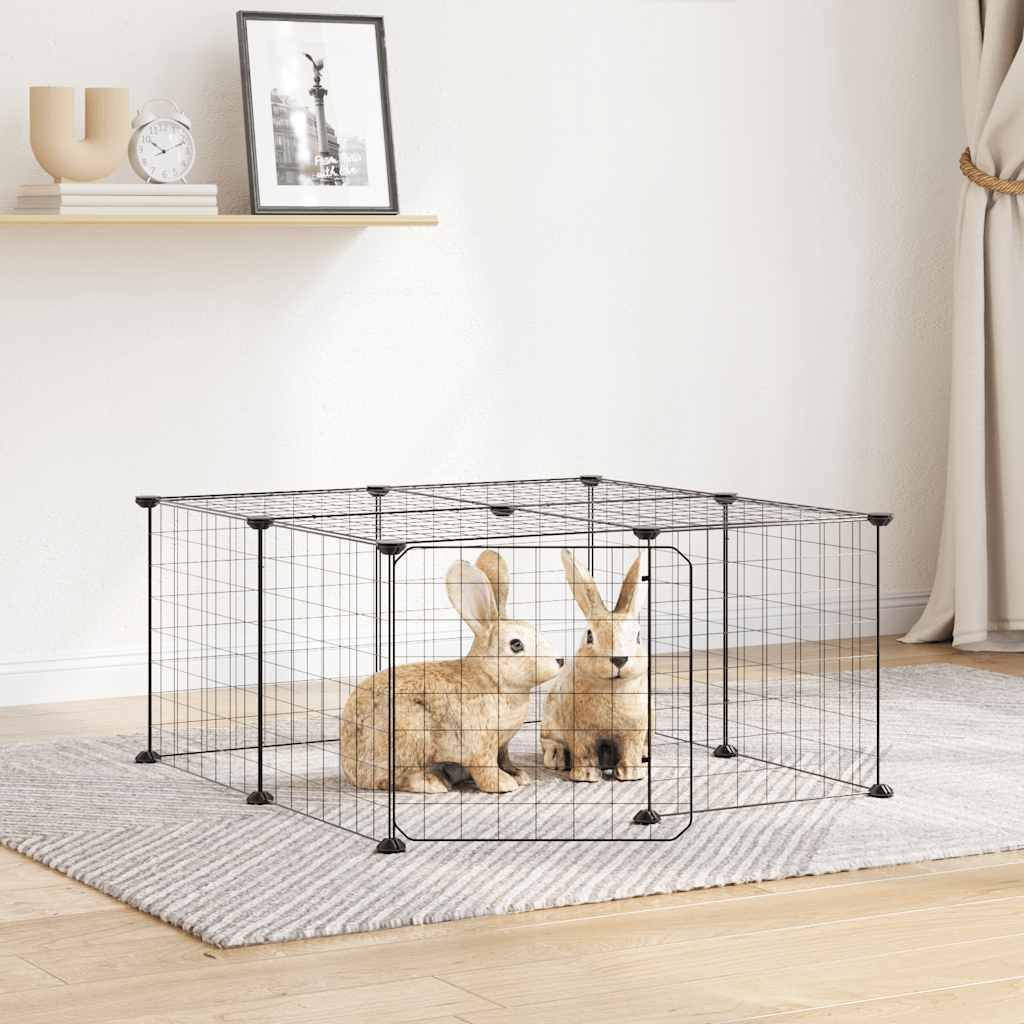 vidaXL Huisdierenkooi met 8 panelen 35x35 cm staal zwart