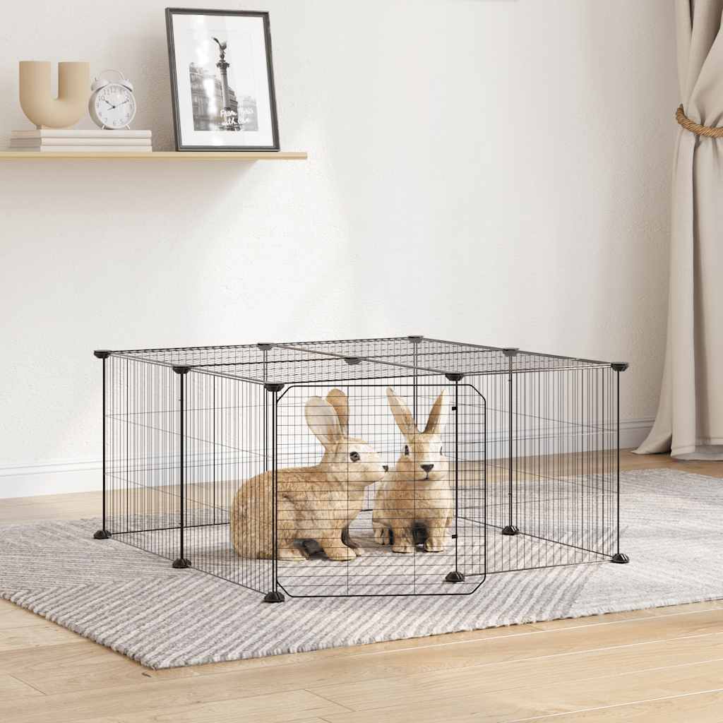 vidaXL Huisdierenkooi met 8 panelen 35x35 cm staal zwart