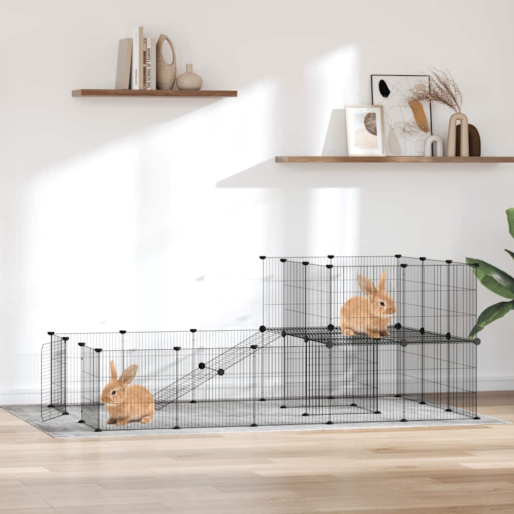 vidaXL Pet Cage with Door 20 Panels 35x35 cm Steel Black