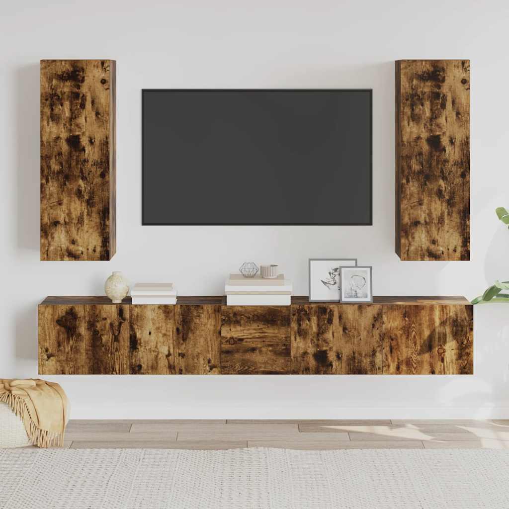 vidaXL 5-delige Tv-meubelset bewerkt hout wit