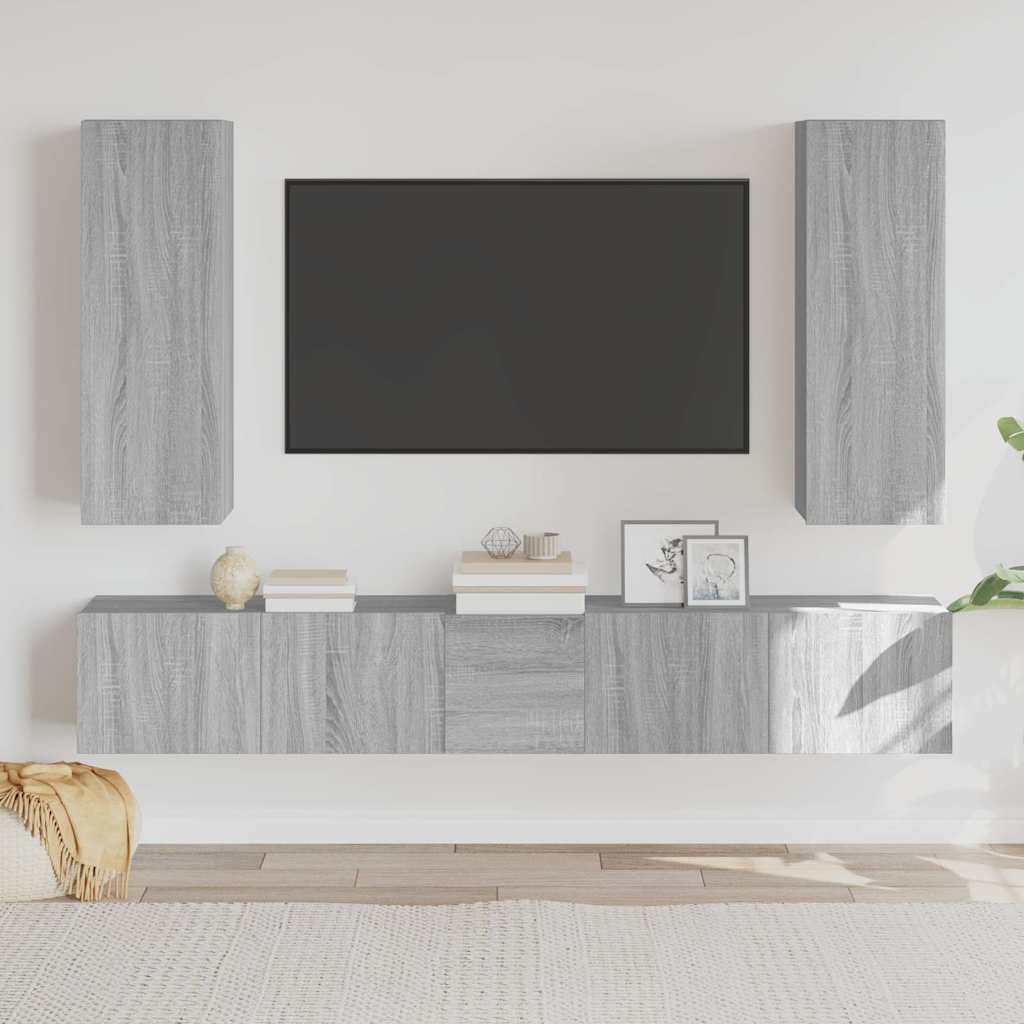 vidaXL 5-delige Tv-meubelset bewerkt hout wit