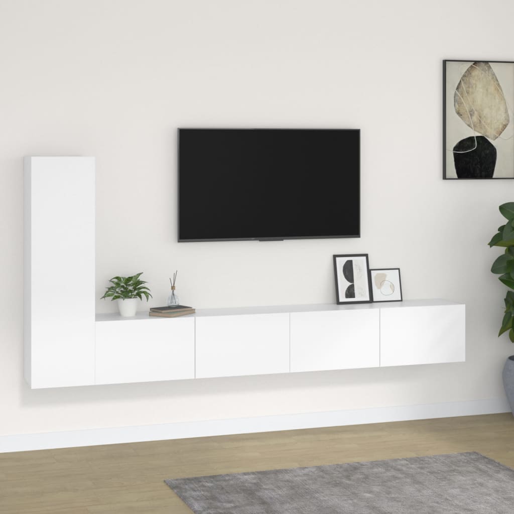 vidaXL 4-delige Tv-meubelset bewerkt hout wit