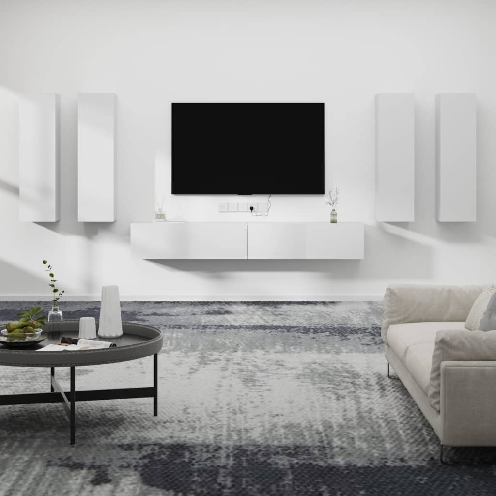 vidaXL 6-delige Tv-meubelset bewerkt hout wit
