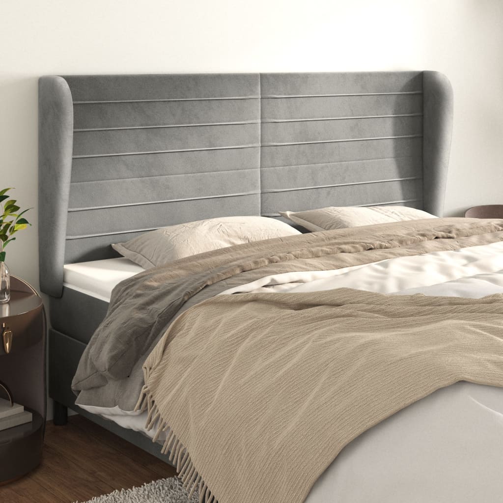 vidaXL Hoofdbord met randen 83x23x78/88 cm fluweel lichtgrijs