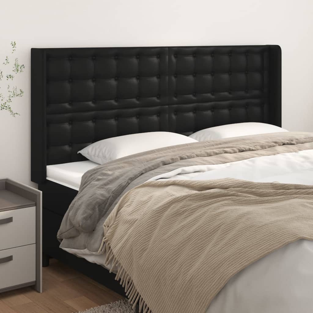 vidaXL Hoofdbord met randen 83x16x78/88 cm kunstleer zwart