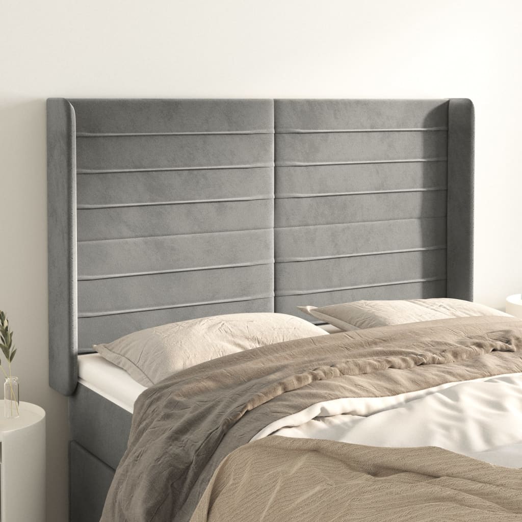 vidaXL Hoofdbord met randen 83x16x78/88 cm fluweel lichtgrijs
