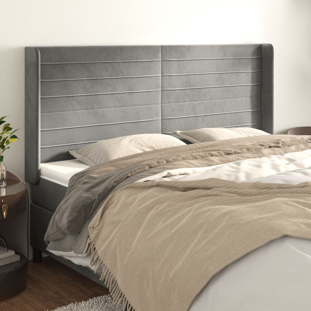 vidaXL Hoofdbord met randen 83x16x78/88 cm fluweel lichtgrijs