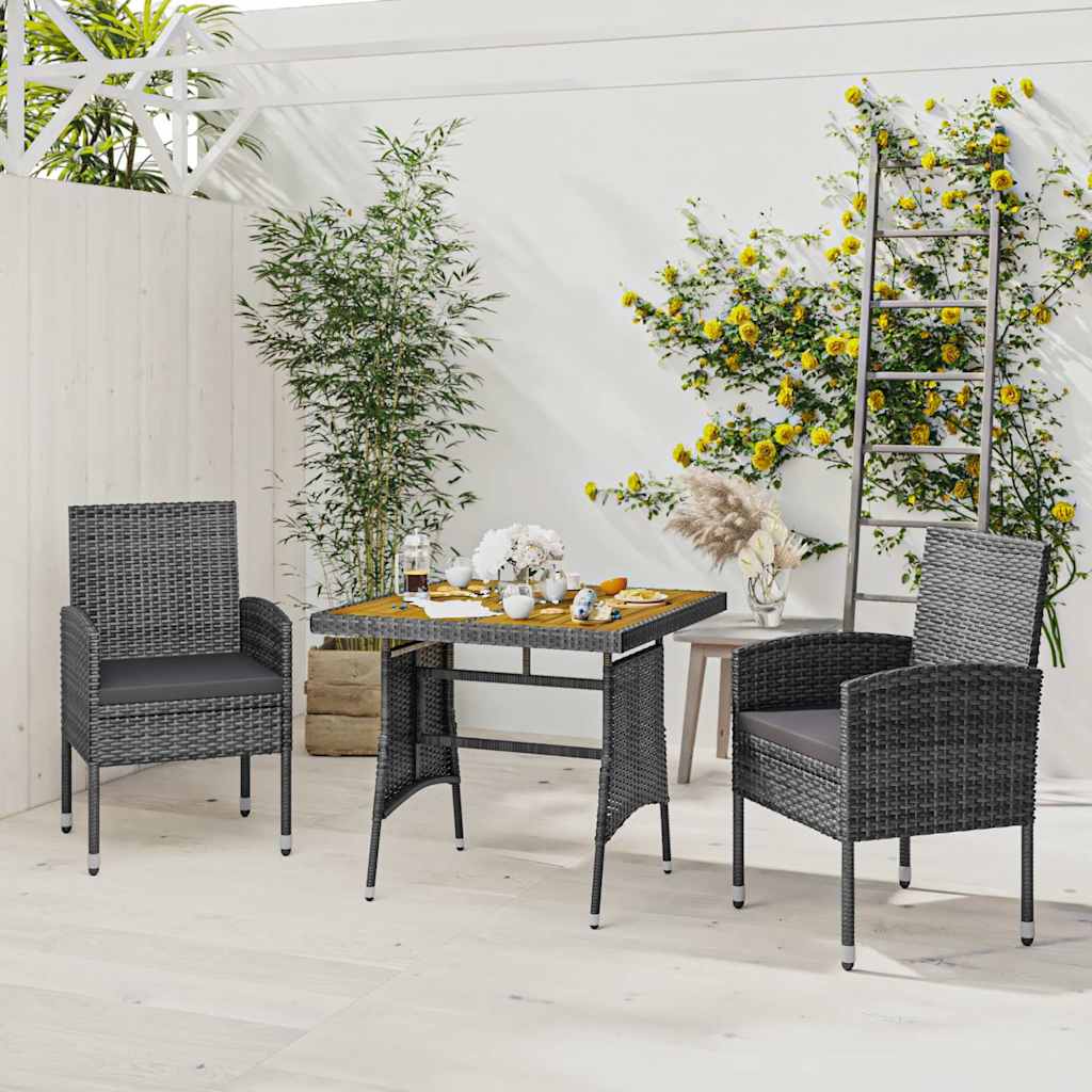 vidaXL 3-delige Tuinset poly rattan zwart