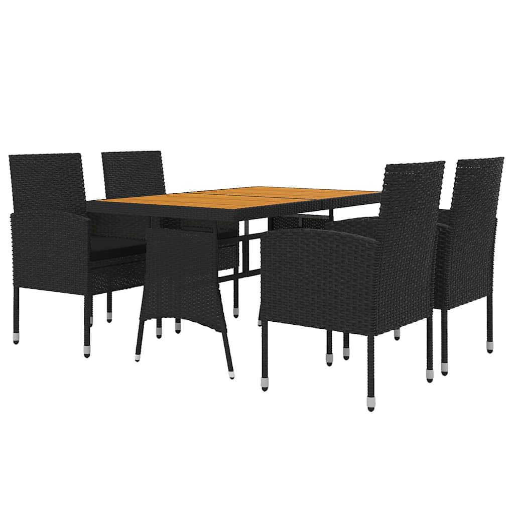 vidaXL 5-delige Tuinset poly rattan zwart