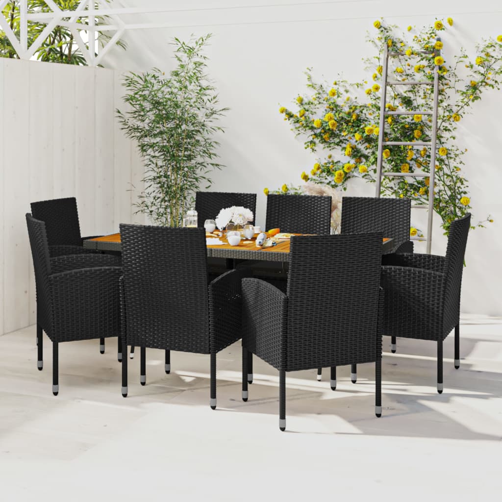 vidaXL 7-delige Tuinset poly rattan zwart