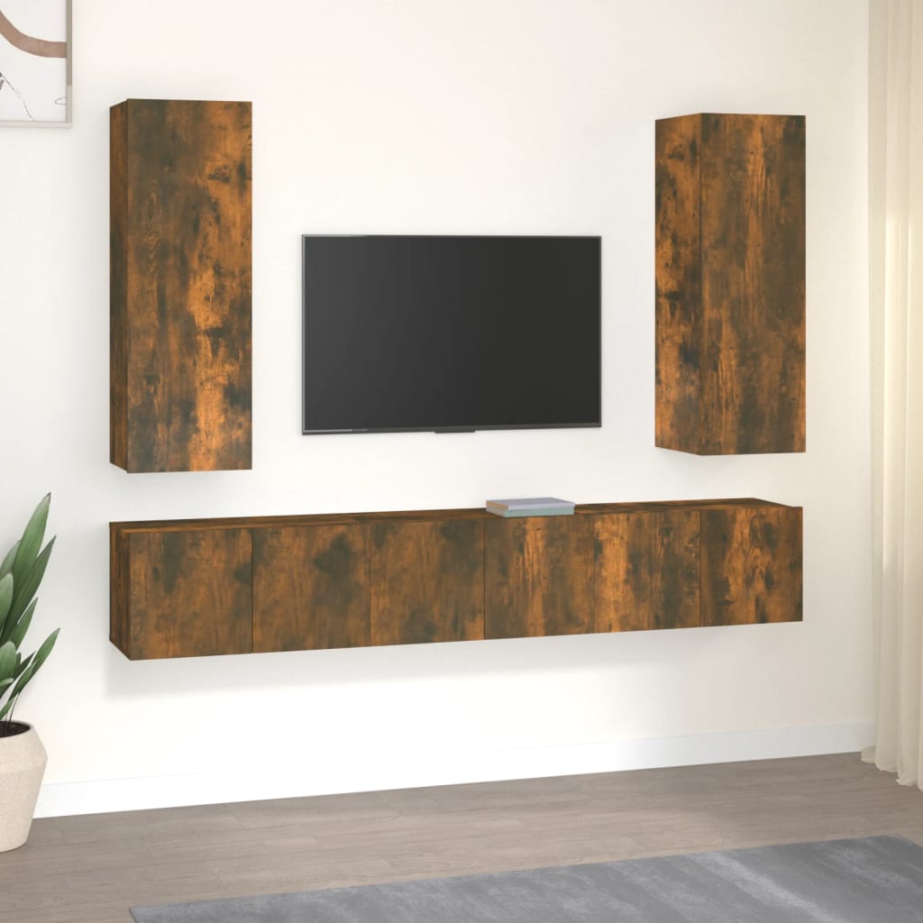 vidaXL 4-delige Tv-meubelset bewerkt hout wit