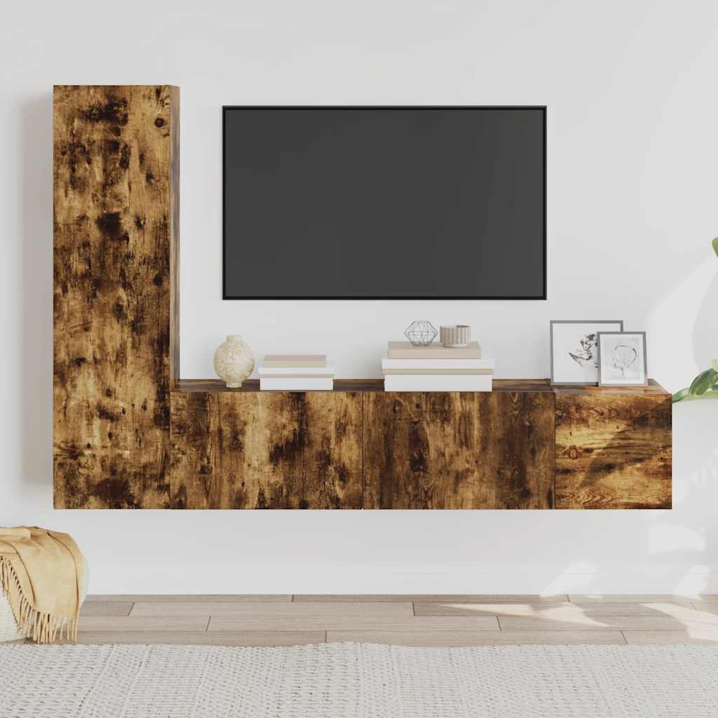 vidaXL 5-delige Tv-meubelset bewerkt hout wit