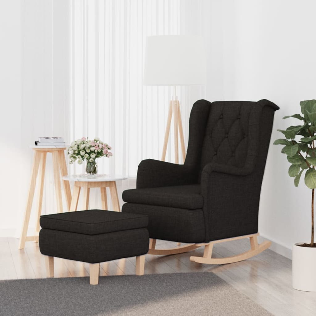 vidaXL Fauteuil met schommelpoten en voetenbank stof lichtgrijs