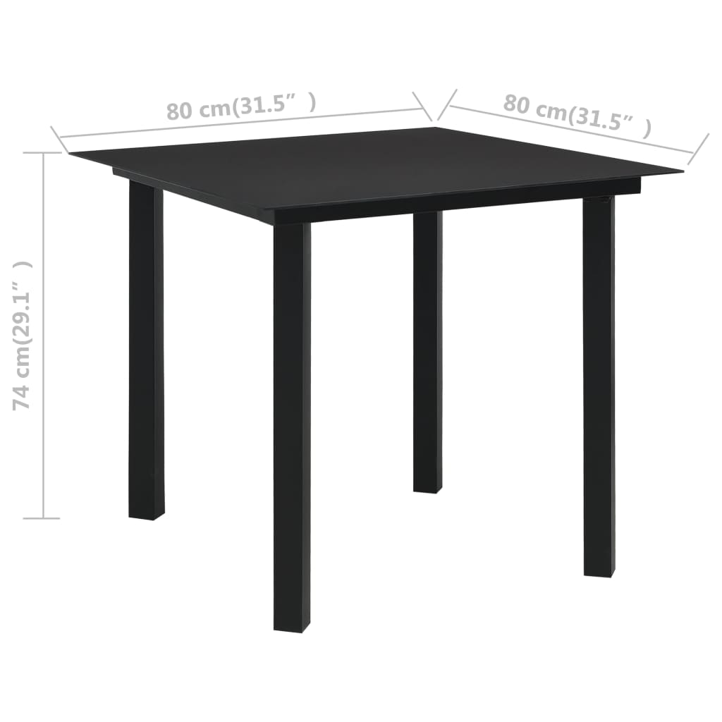 vidaXL Garden Table 80x80x74 cm Steel and Glass Black