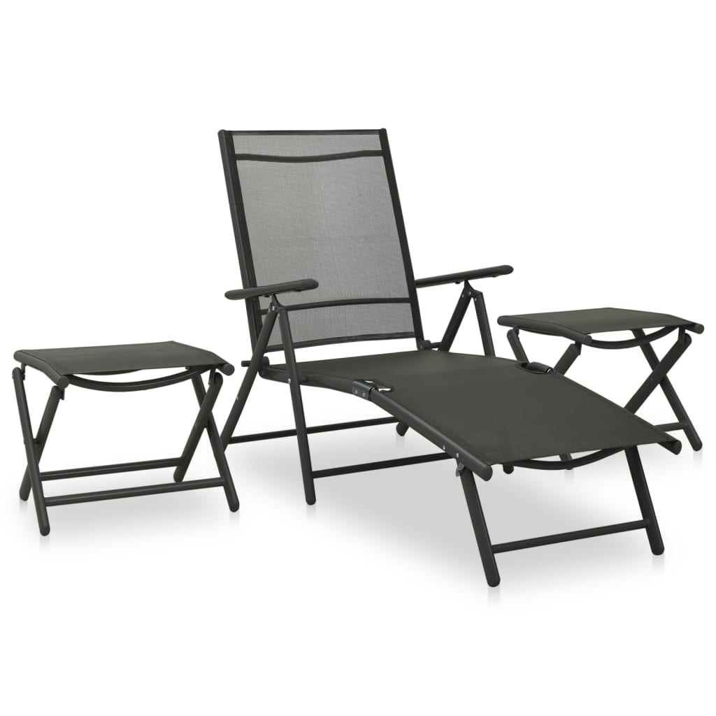 vidaXL 3-piece Lounge Set Textilene and Aluminium Black