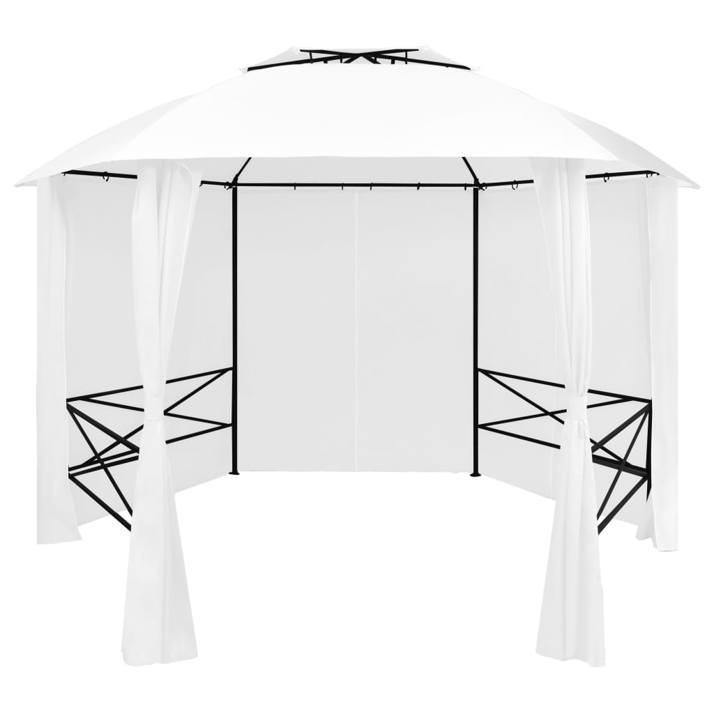 vidaXL Tuinpaviljoen met gordijnen 180 g/m² 360x312x265 cm wit