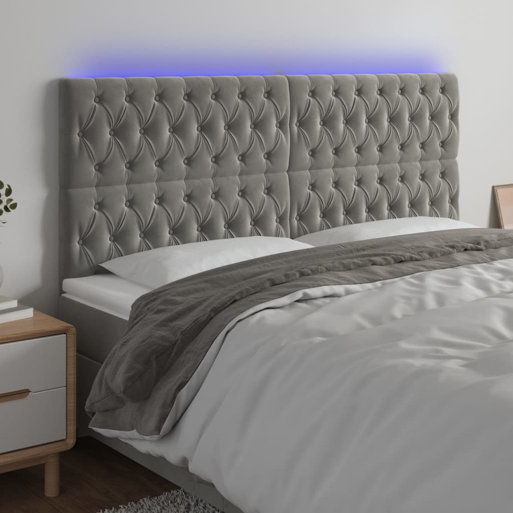 vidaXL Hoofdbord LED 80x7x78/88 cm fluweel lichtgrijs