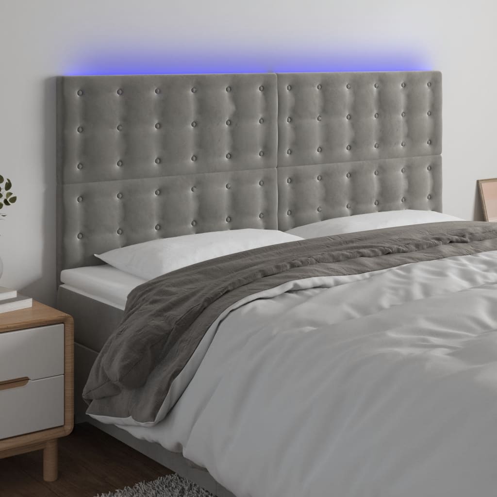 vidaXL Hoofdbord LED 80x5x78/88 cm fluweel lichtgrijs
