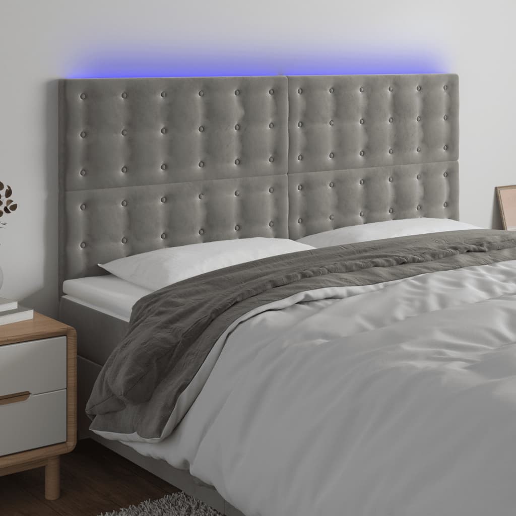 vidaXL Hoofdbord LED 80x5x78/88 cm fluweel lichtgrijs