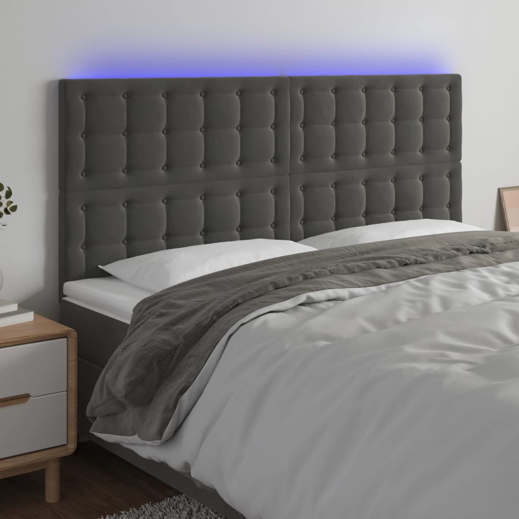 vidaXL Hoofdbord LED 80x5x78/88 cm fluweel lichtgrijs