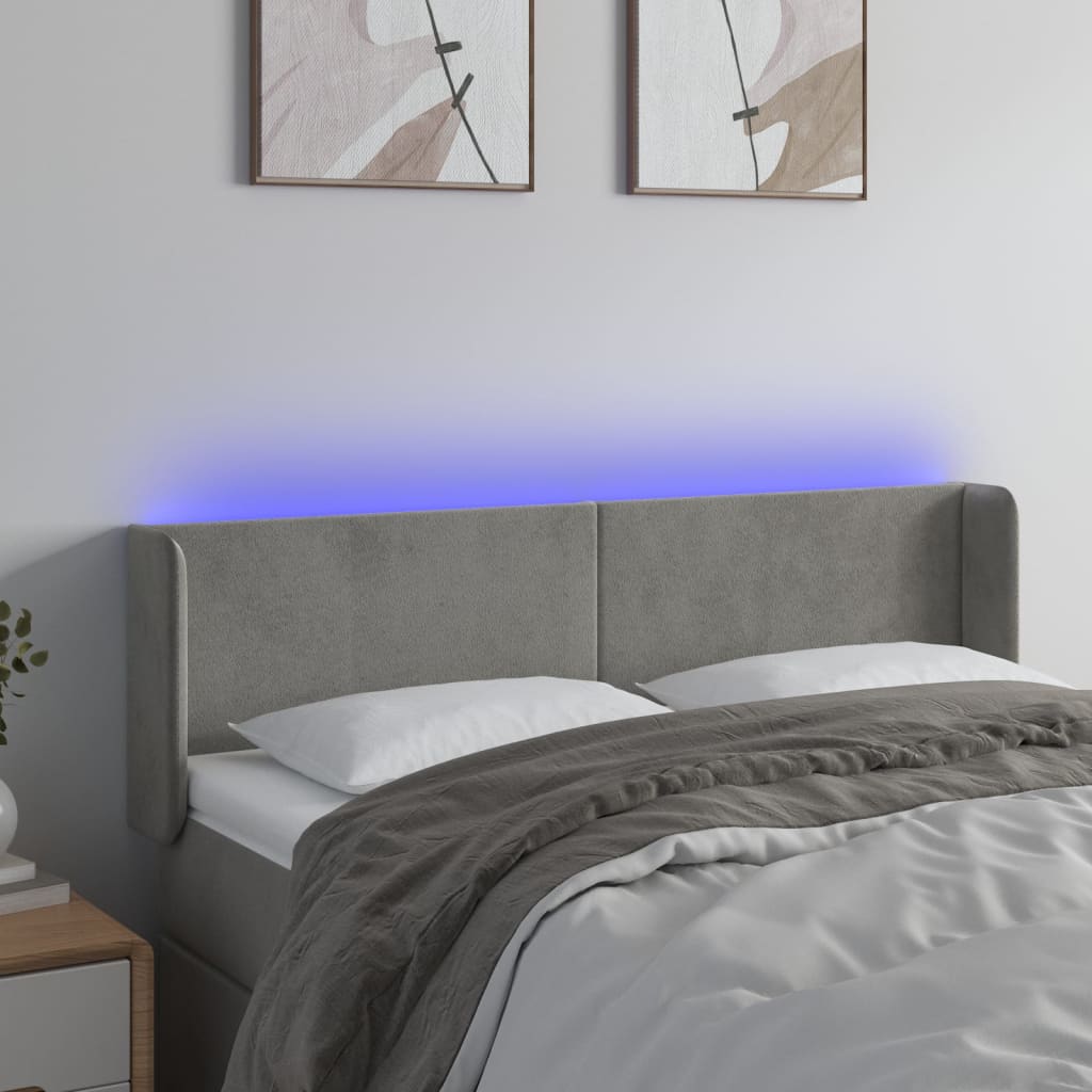 vidaXL Hoofdbord LED 83x16x78/88 cm fluweel lichtgrijs