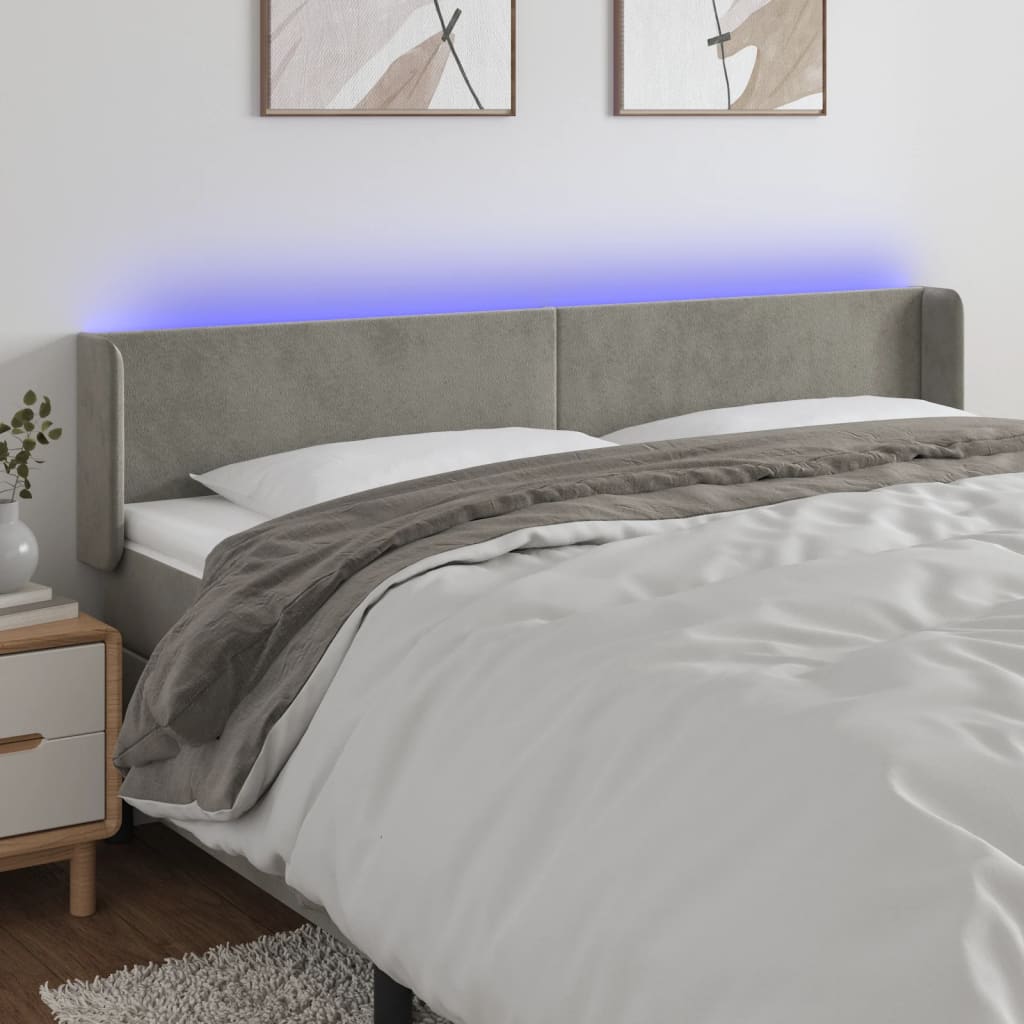 vidaXL Hoofdbord LED 83x16x78/88 cm fluweel lichtgrijs
