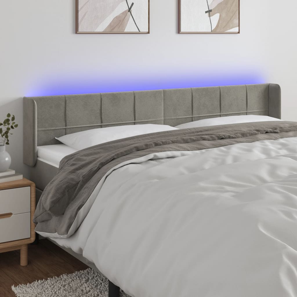 vidaXL Hoofdbord LED 83x16x78/88 cm fluweel lichtgrijs