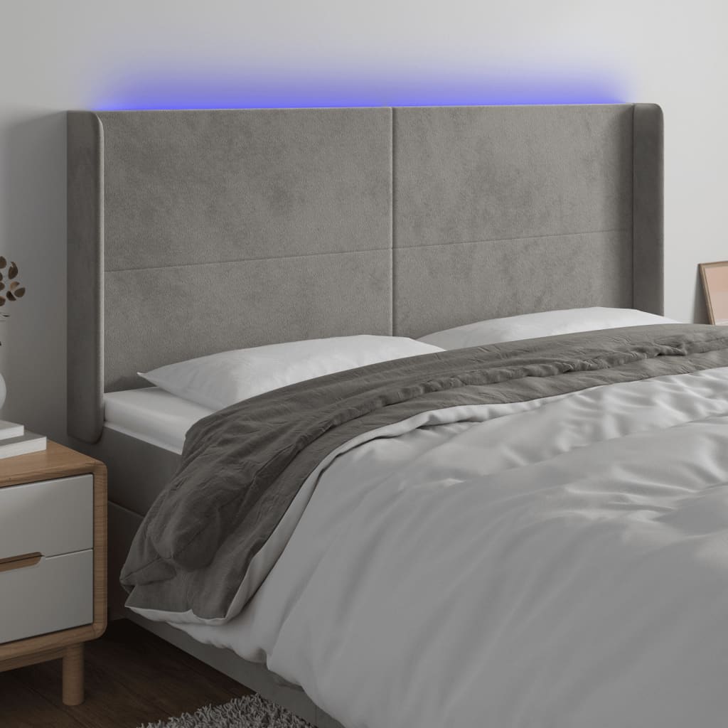 vidaXL Hoofdbord LED 83x16x78/88 cm fluweel lichtgrijs