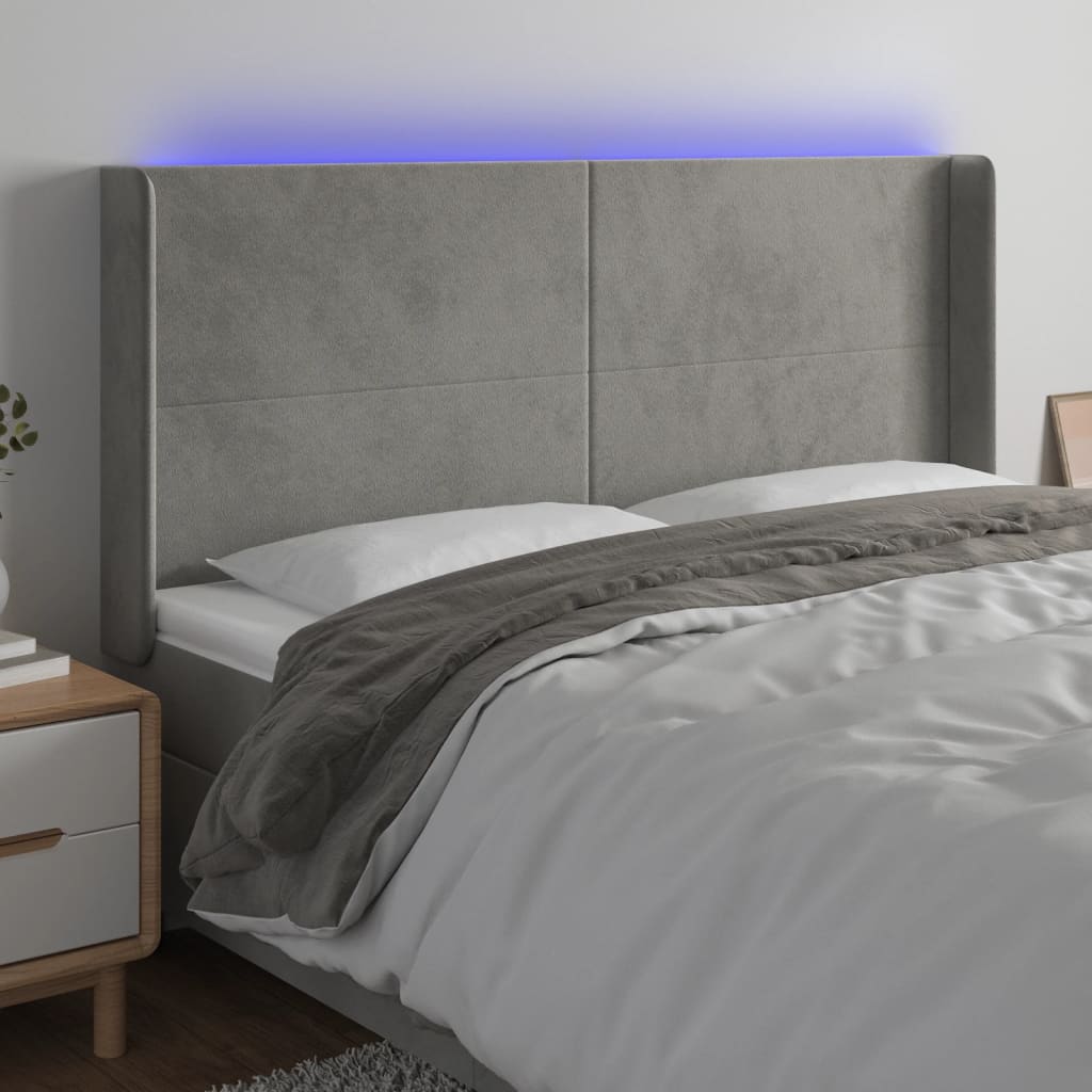 vidaXL Hoofdbord LED 83x16x78/88 cm fluweel lichtgrijs