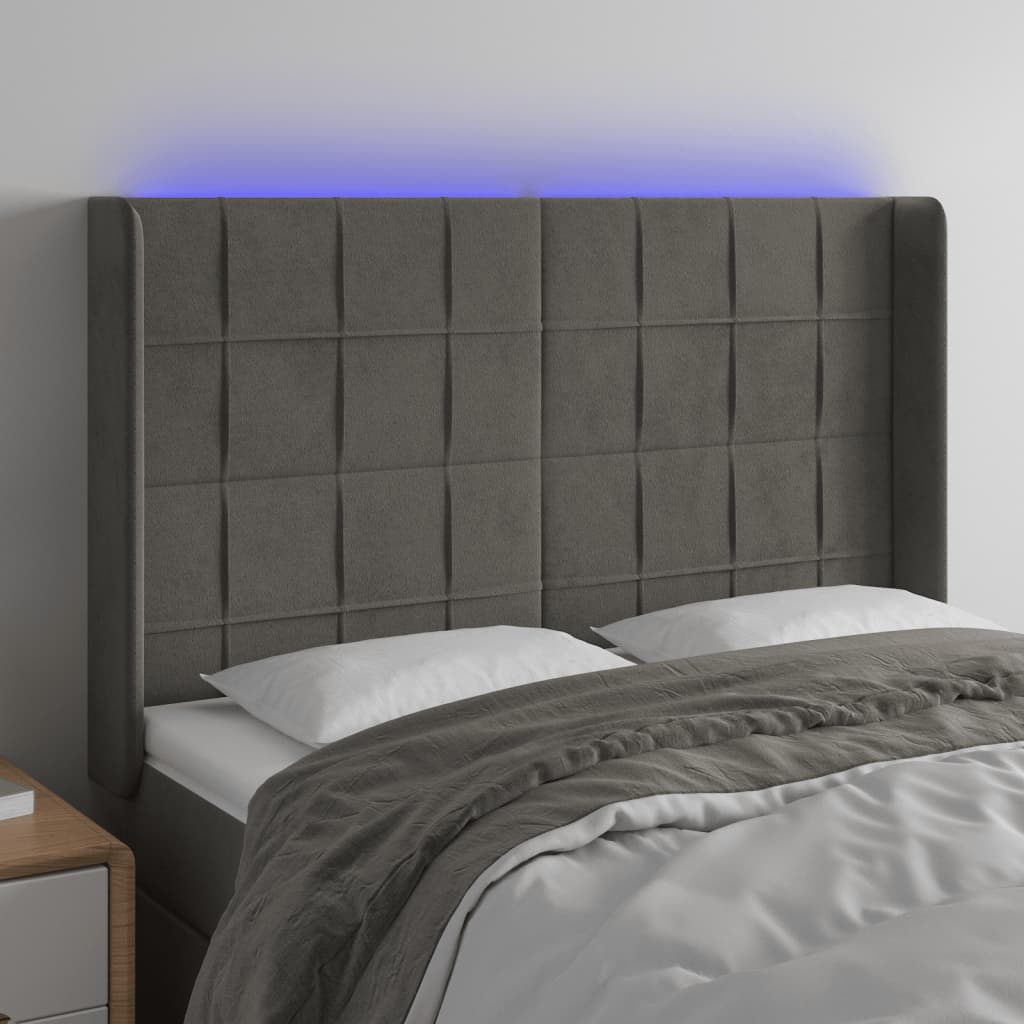 vidaXL Hoofdbord LED 83x16x78/88 cm fluweel lichtgrijs