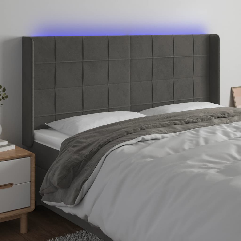 vidaXL Hoofdbord LED 83x16x78/88 cm fluweel lichtgrijs