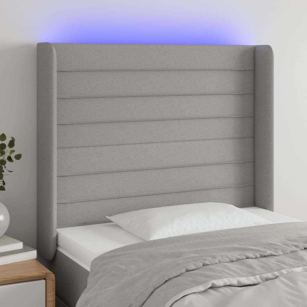 vidaXL Hoofdbord LED 83x16x78/88 cm stof lichtgrijs