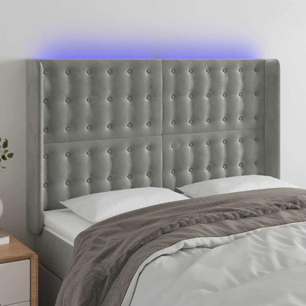 vidaXL Hoofdbord LED 83x16x78/88 cm fluweel lichtgrijs