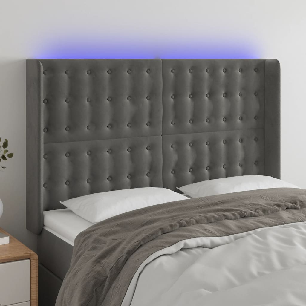 vidaXL Hoofdbord LED 83x16x78/88 cm fluweel lichtgrijs
