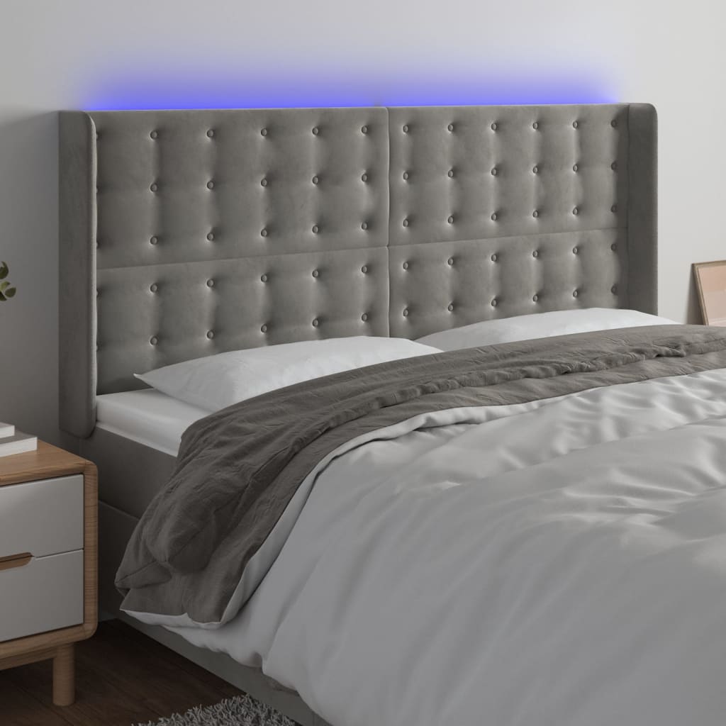 vidaXL Hoofdbord LED 83x16x78/88 cm fluweel lichtgrijs