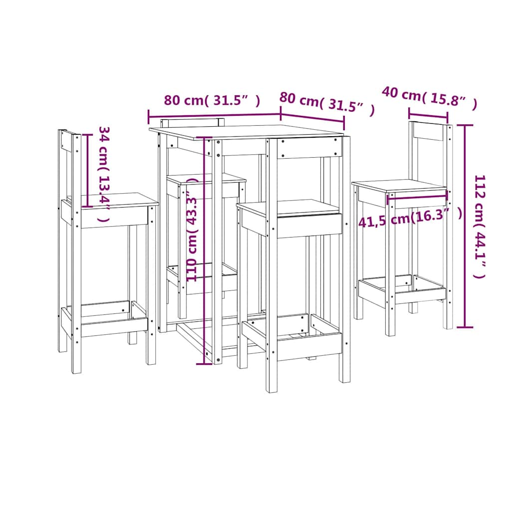 vidaXL 5-delige Barset massief grenenhout