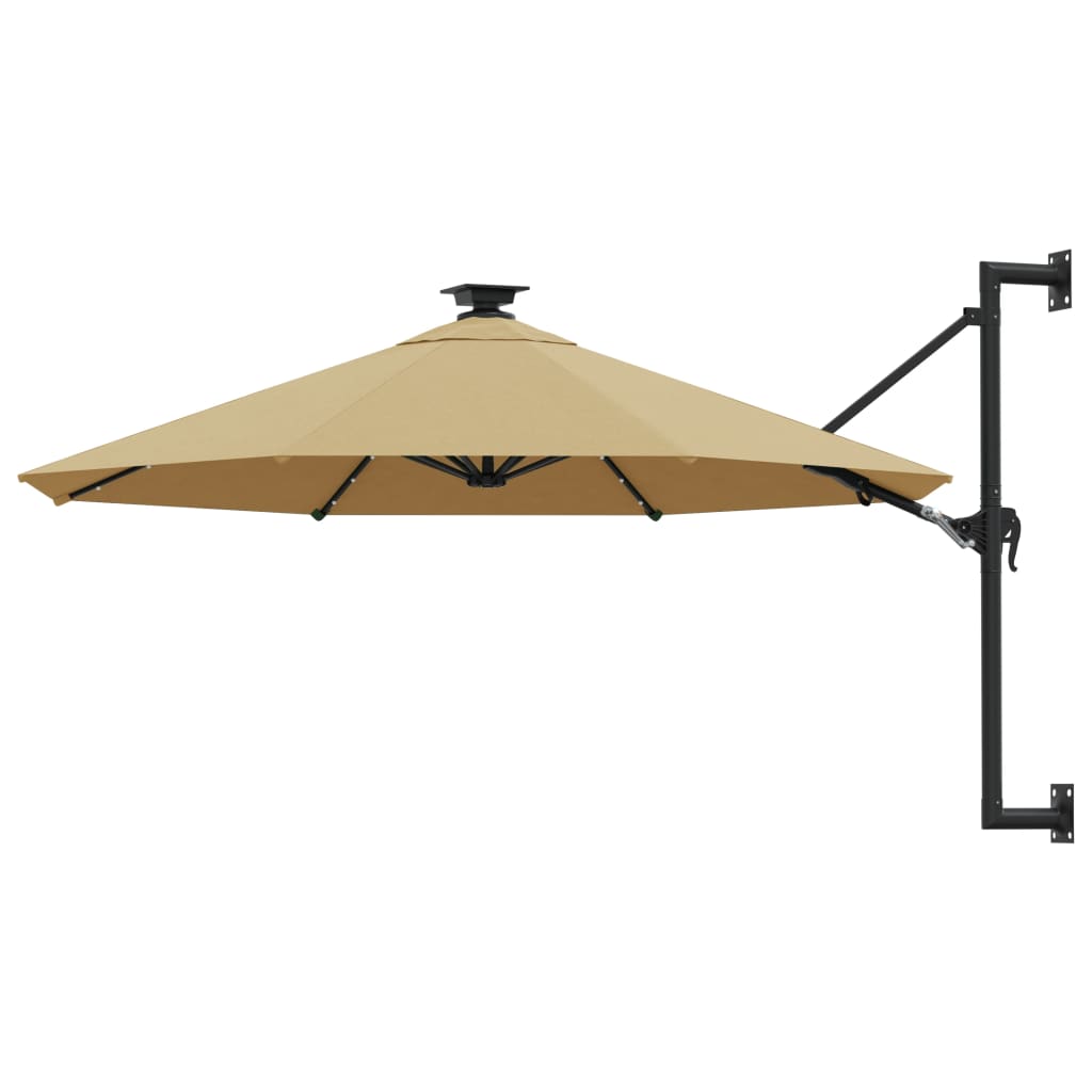 vidaXL Wandparasol met LED's 300 cm zandkleurig