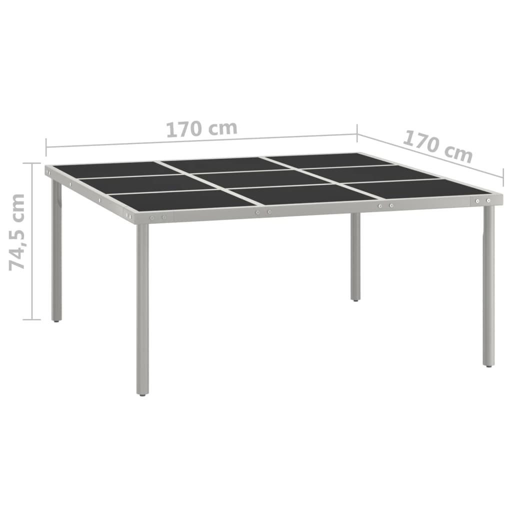 vidaXL Garden table 170x170x74.5 cm glass and steel