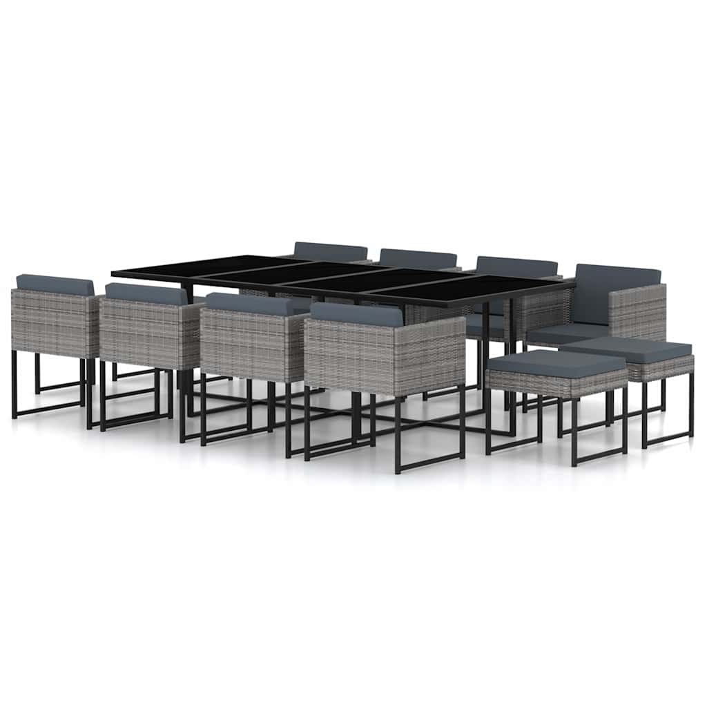 vidaXL 9-delige Tuinset met kussens poly rattan grijs